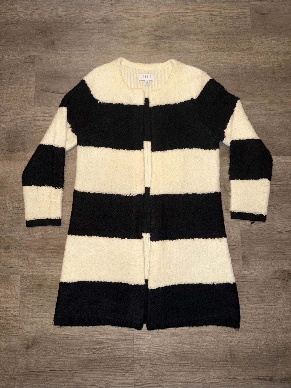 ELLE Black & Cream Wide-Stripe Open Cardigan